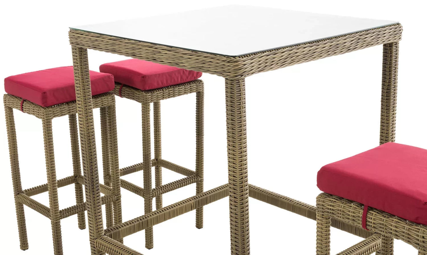 In And OutdoorMatch Bartafel met stoelen Orie - Rood/Creme - Tuinbar Rotan - Set van 4 Orie - Binnen en buiten - Weerbestendig - Tuinmeubelen - 4 personen Bar table