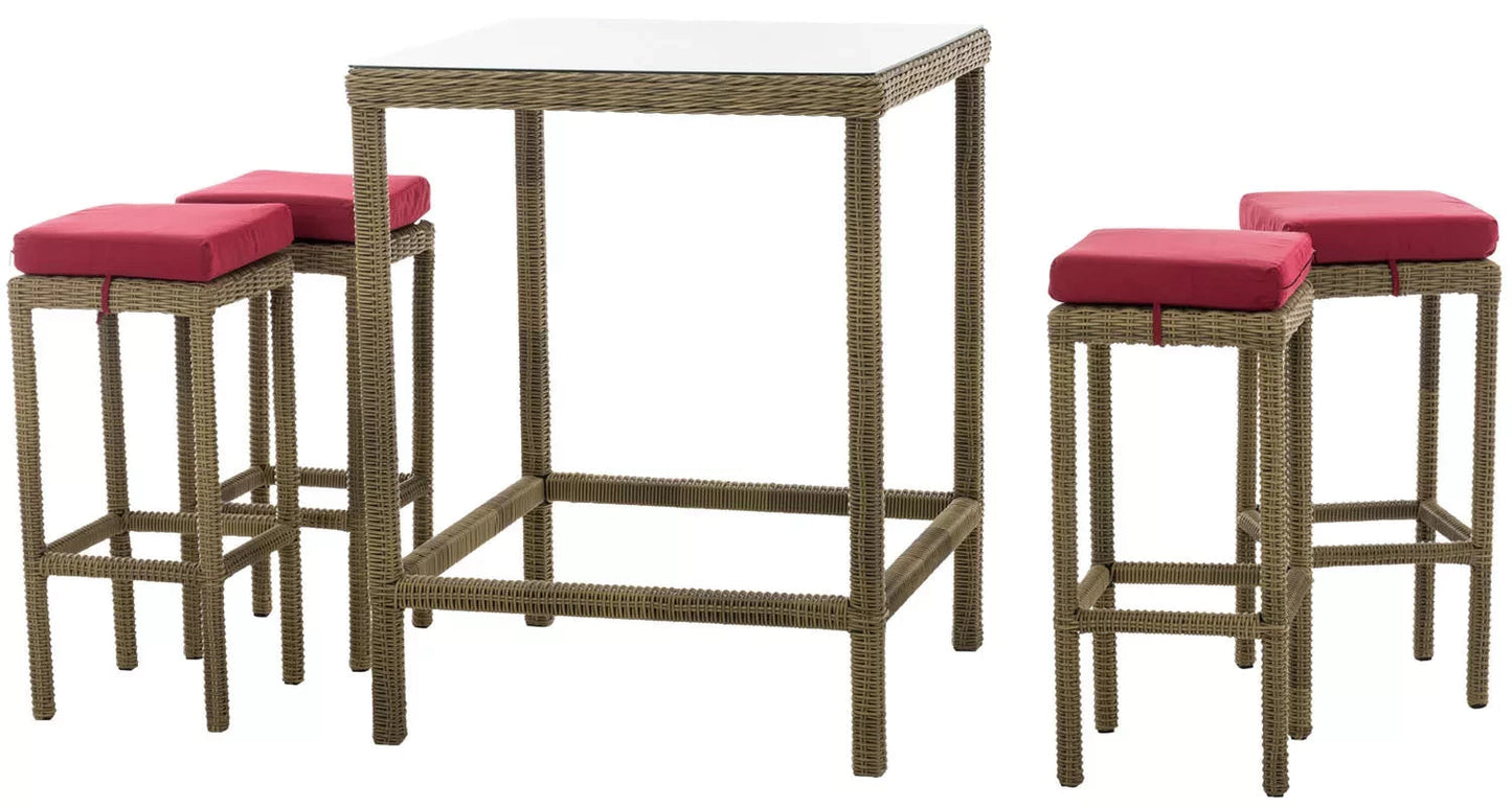 In And OutdoorMatch Bartafel met stoelen Orie - Rood/Creme - Tuinbar Rotan - Set van 4 Orie - Binnen en buiten - Weerbestendig - Tuinmeubelen - 4 personen Bar table