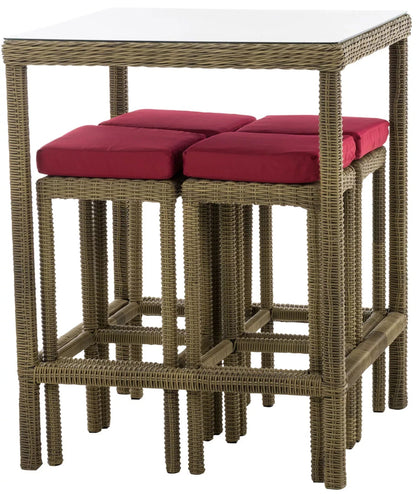 In And OutdoorMatch Bartafel met stoelen Orie - Rood/Creme - Tuinbar Rotan - Set van 4 Orie - Binnen en buiten - Weerbestendig - Tuinmeubelen - 4 personen Bar table