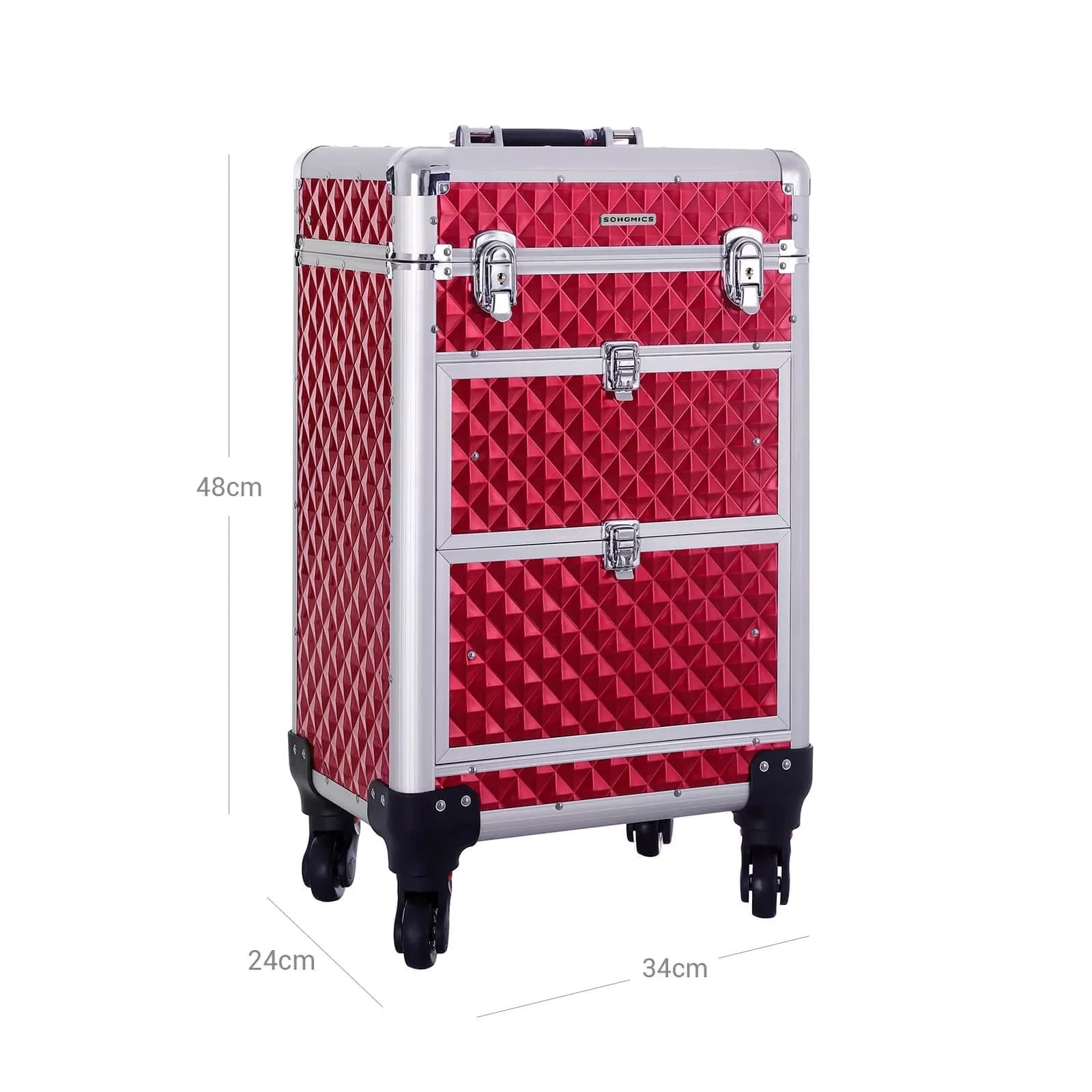 In And OutdoorMatch Beautycase Sabryna - Professionele make-up koffer- Reis bagage afmeting - 3 in 1 Trolley voor kappers - Roterende wielen Make-up koffer