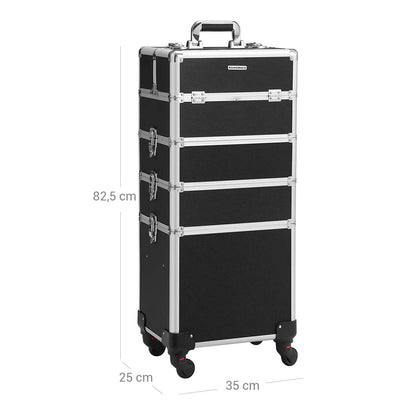 In And OutdoorMatch Beautykoffer Roman - Trolley - Cosmetic Case - Aluminium Make-up - Beauty Case - Zwart Make-up koffer