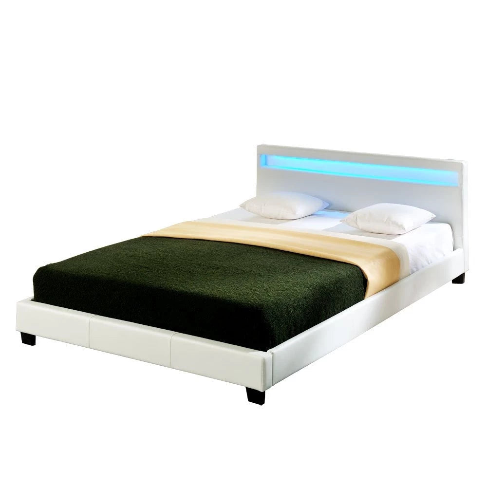 In And OutdoorMatch Bed Alan - met LED verlichting - Bedbodem - 140x200 cm - Wit - Modern Design bed twee personen