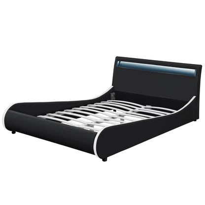 In And OutdoorMatch Bed Emanuel - LED - Bedframe - Kunstleer - 180x200 cm - Zwart - Modern design Bedframe