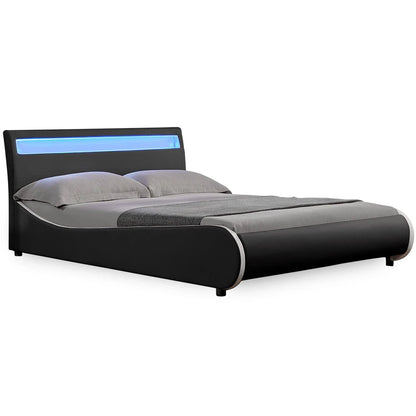 In And OutdoorMatch Bed Emanuel - LED - Bedframe - Kunstleer - 180x200 cm - Zwart - Modern design Bedframe