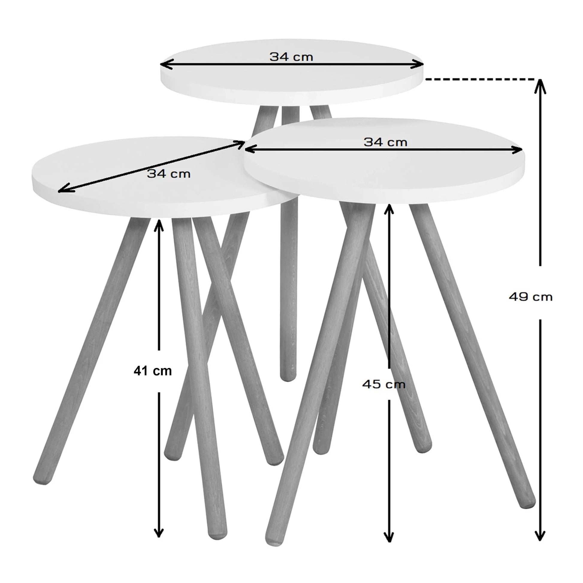 In And OutdoorMatch Bijzettafel Adeline - Set van 3 - Rond - Houtkleurig en Wit - Spaanplaat en Beuken - Stijlvol Design Bijzetttafel