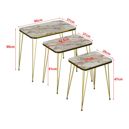 In And OutdoorMatch Bijzettafel Bert - Set van 3 - Marmer Wit en Goud - Spaanplaat en Metaal - Stijlvol design Bijzetttafel