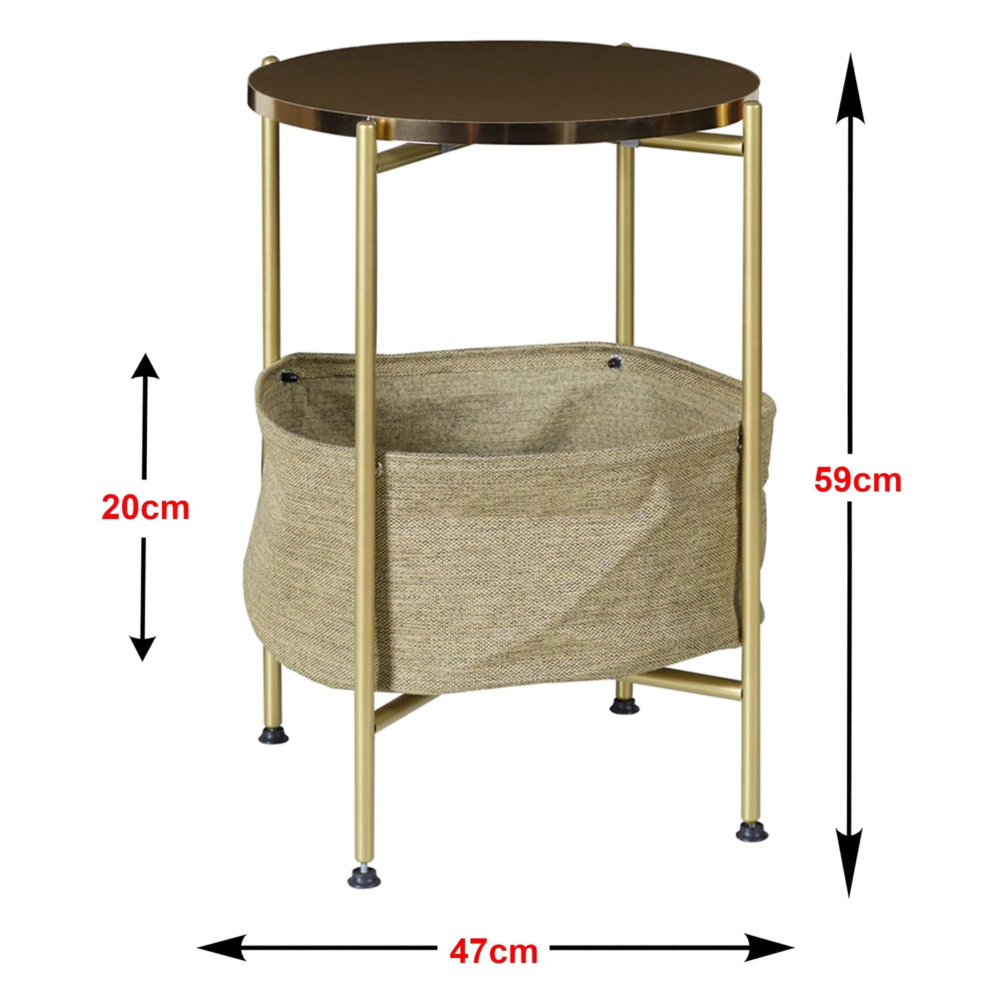 In And OutdoorMatch Bijzettafel Demetrius - 59x47cm - Goudkleurig en Zandkleurig - Metaal, Spaanplaat en Stof - Handige Opbergruimte - Stijlvol Design Bijzetttafel