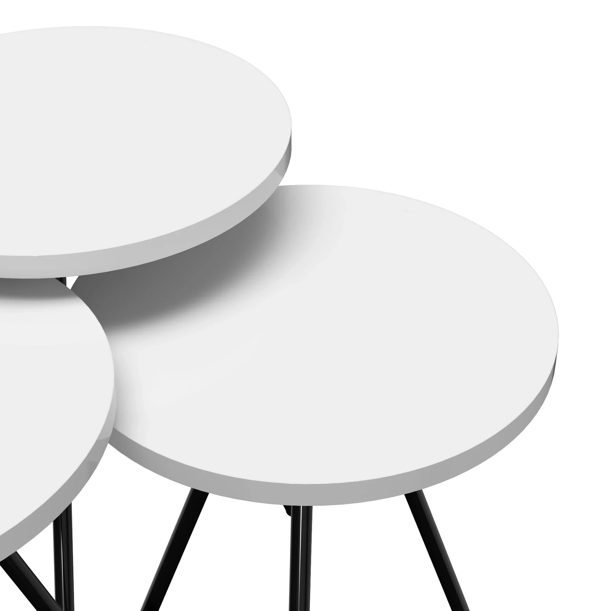 In And OutdoorMatch Bijzettafel Ekster - Set van 3 - Rond - Wit en Zwart - Spaanplaat en Metaal - Stijlvol design Bijzetttafel