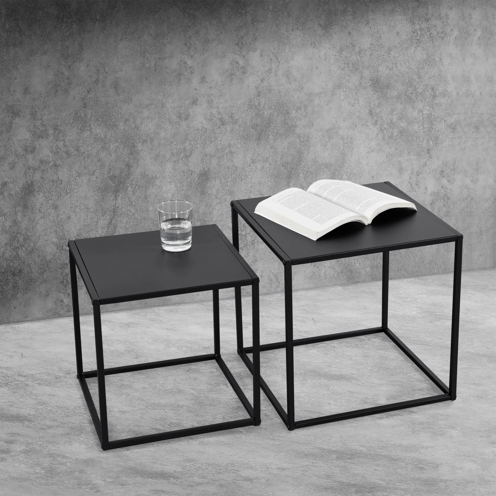 In And OutdoorMatch Bijzettafel Lottie - Set van 2 - Zwart - Metaal - 40x40x40 - 35x35x35 cm - Modern Design Bijzetttafel