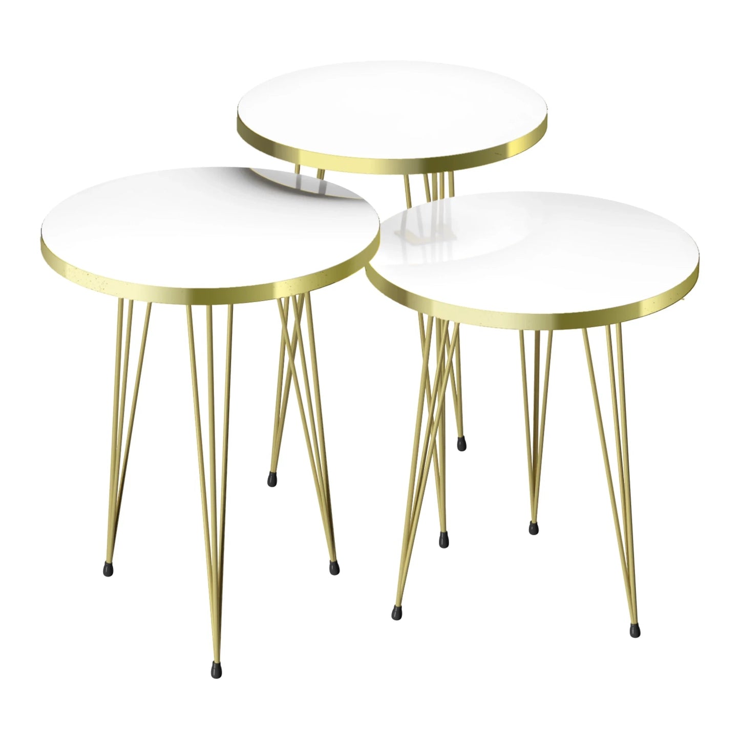 In And OutdoorMatch Bijzettafel Matri - Set van 3 - Rond - Wit en Goud - Spaanplaat en Metaal - Stijlvol design Bijzetttafel