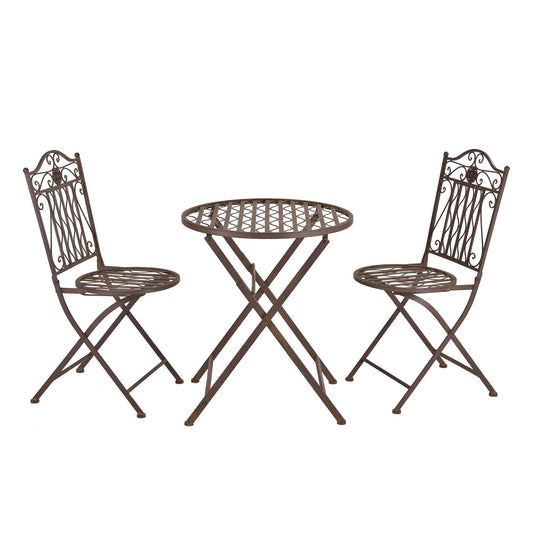 In And OutdoorMatch Bistroset Eska - Metalen Tuintafel - Met 2 Tuinstoelen - Bruin - Stabiel Metaal - Weerbestendig Garden set