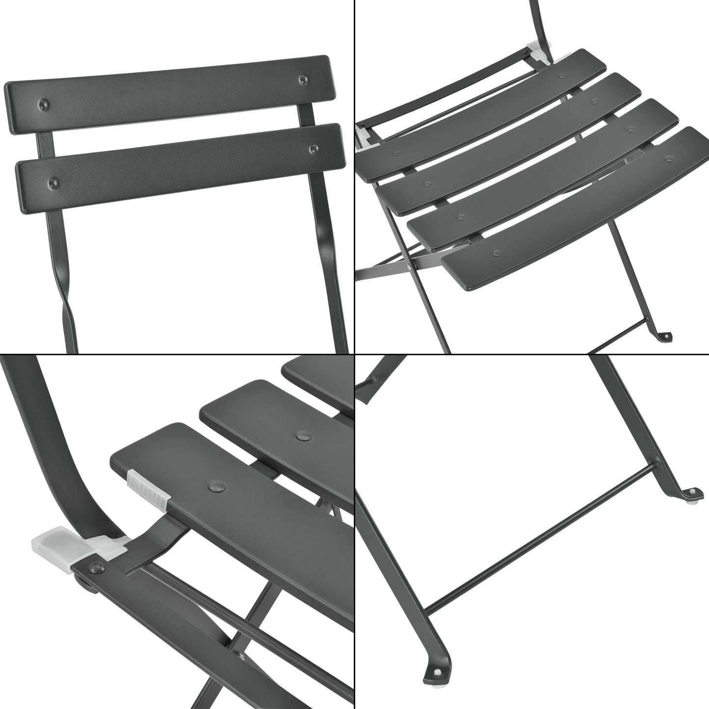 In And OutdoorMatch Bistroset Shenna - Metalen Tuintafel - Met 2 Tuinstoelen - Donkergrijs - Staal - Opvouwbaar Garden set