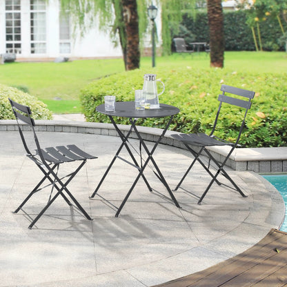 In And OutdoorMatch Bistroset Shenna - Metalen Tuintafel - Met 2 Tuinstoelen - Donkergrijs - Staal - Opvouwbaar Garden set