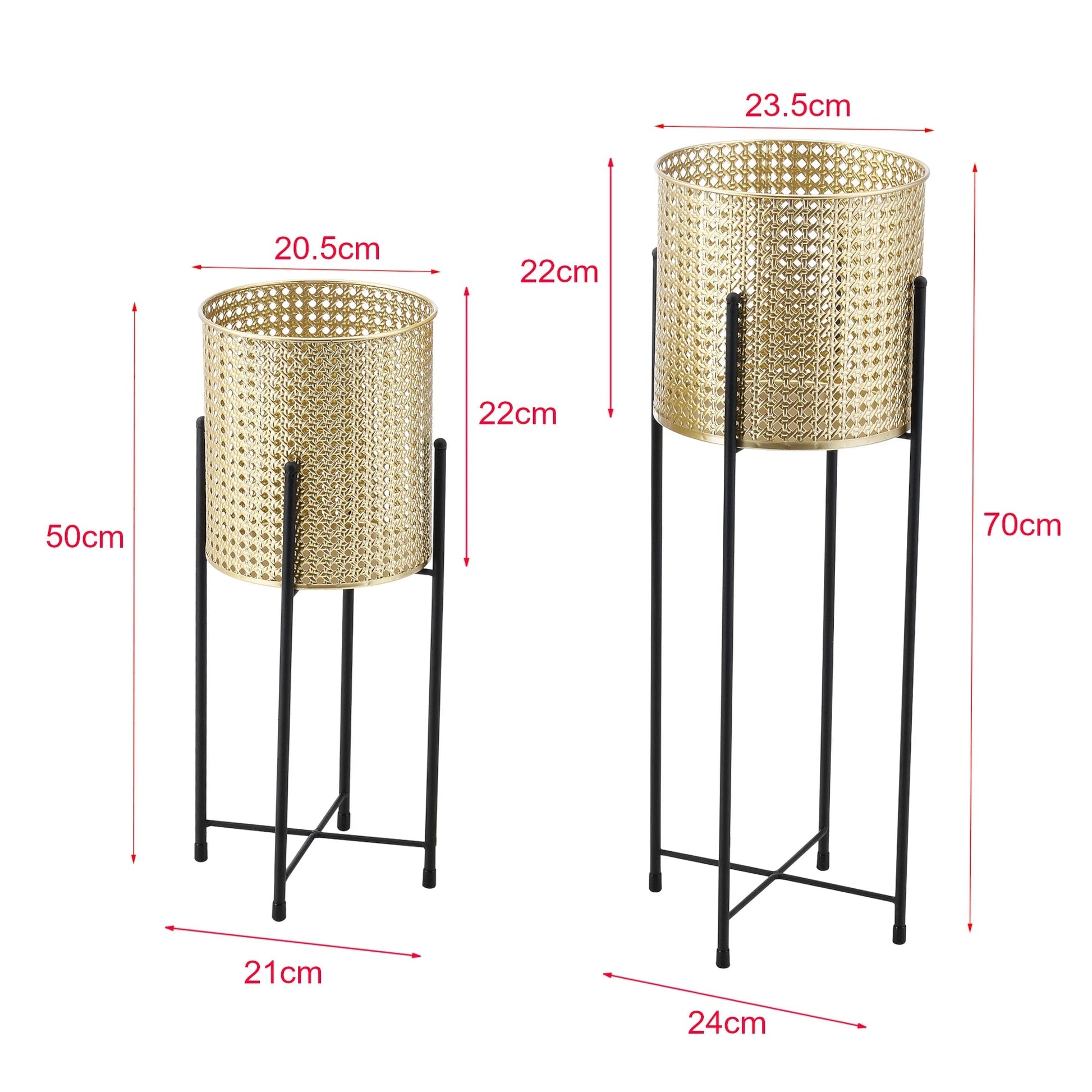 In And OutdoorMatch Bloempot Antonetta - Op Standaard - Metaal - Set van 2 - Zwart en Goudkleurig - Stijlvol Design Flowerpot