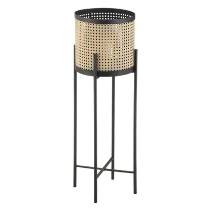 In And OutdoorMatch Bloempot Athena - Op Standaard - Set van 2 - Zwart en Zandkleurig - Metaal - Stijlvol Design Flowerpot