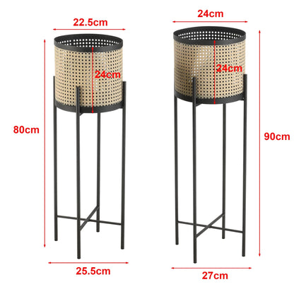 In And OutdoorMatch Bloempot Athena - Op Standaard - Set van 2 - Zwart en Zandkleurig - Metaal - Stijlvol Design Flowerpot