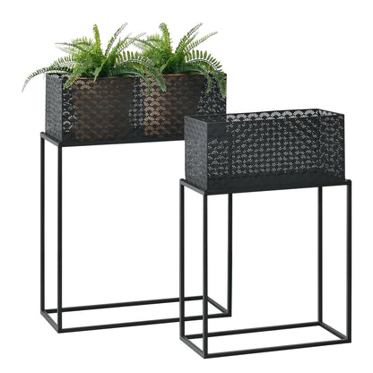 In And OutdoorMatch Bloempot Clifton - Op Standaard - Set van 2 - Zwart - Metaal - Stijlvol Design Flowerpot