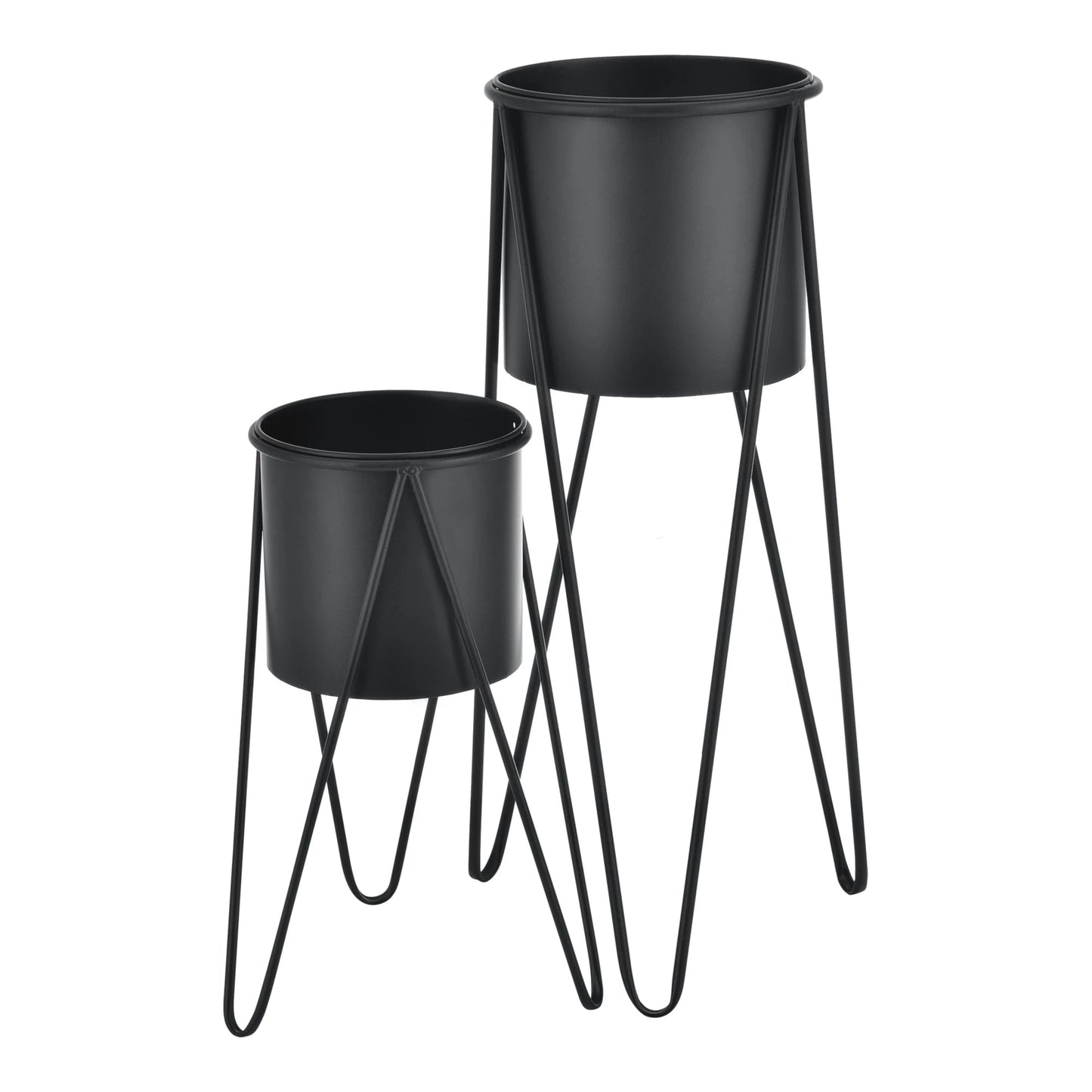 In And OutdoorMatch Bloempot Eddie - Op Standaard - Set van 2 - Metaal - Zwart - Modern design Flowerpot