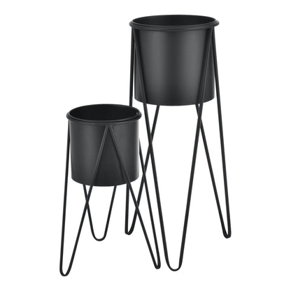 In And OutdoorMatch Bloempot Eddie - Op Standaard - Set van 2 - Metaal - Zwart - Modern design Flowerpot