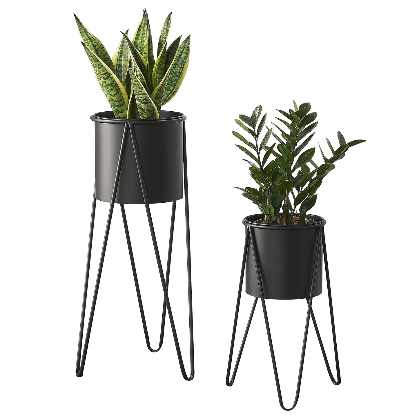 In And OutdoorMatch Bloempot Eddie - Op Standaard - Set van 2 - Metaal - Zwart - Modern design Flowerpot