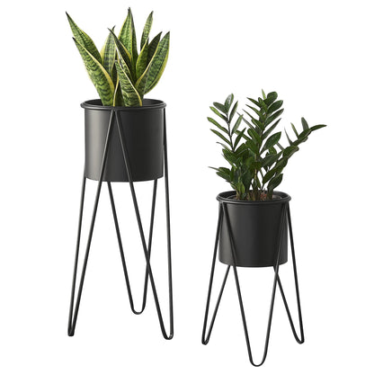 In And OutdoorMatch Bloempot Eddie - Op Standaard - Set van 2 - Metaal - Zwart - Modern design Flowerpot