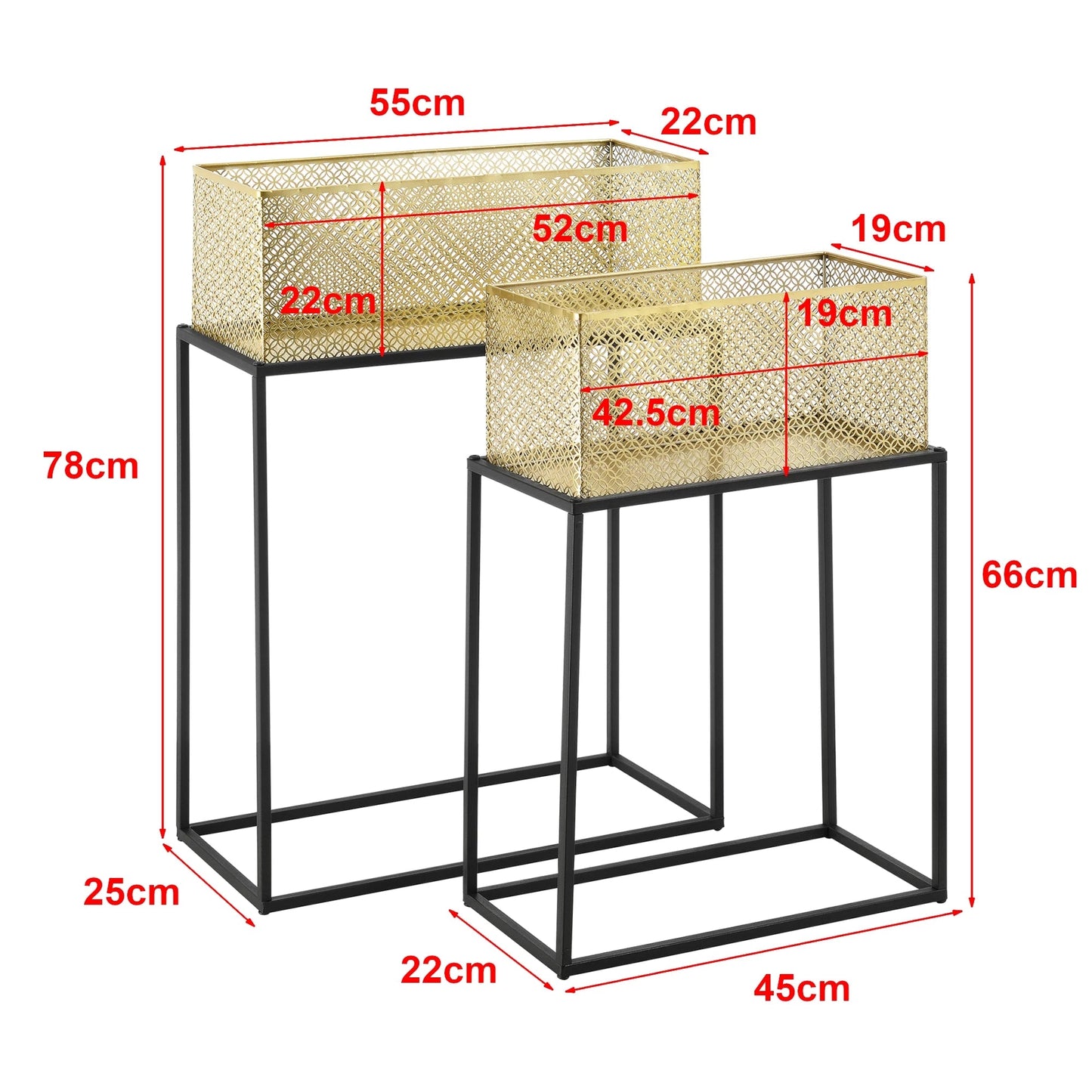 In And OutdoorMatch Bloempot Jackson - Op Standaard - Set van 2 - Zwart en Messingkleurig - Metaal - Decoratief Design Flowerpot