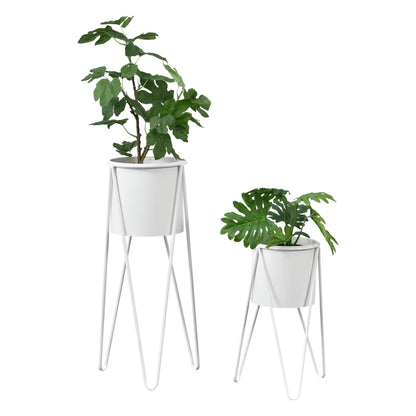 In And OutdoorMatch Bloempot Kaden - Op Standaard - Metaal - Set van 2 - Wit - Stijlvol Design Flowerpot