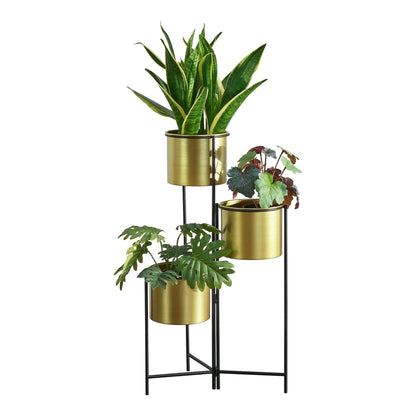 In And OutdoorMatch Bloempot Nicola - Op Standaard - Zwart en Messing - Metaal - Modern design Flowerpot