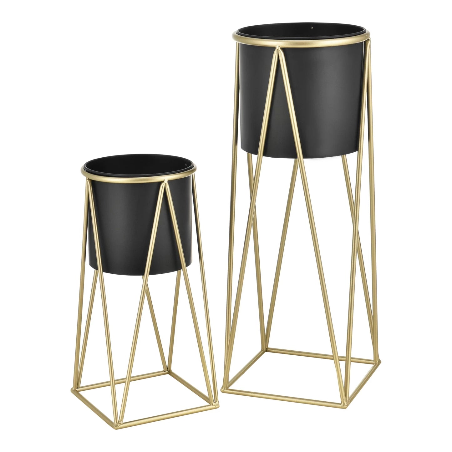 In And OutdoorMatch Bloempot Sarina - Op standaard - Set van 2 - Zwart en Messing - Metaal - Modern design Flowerpot