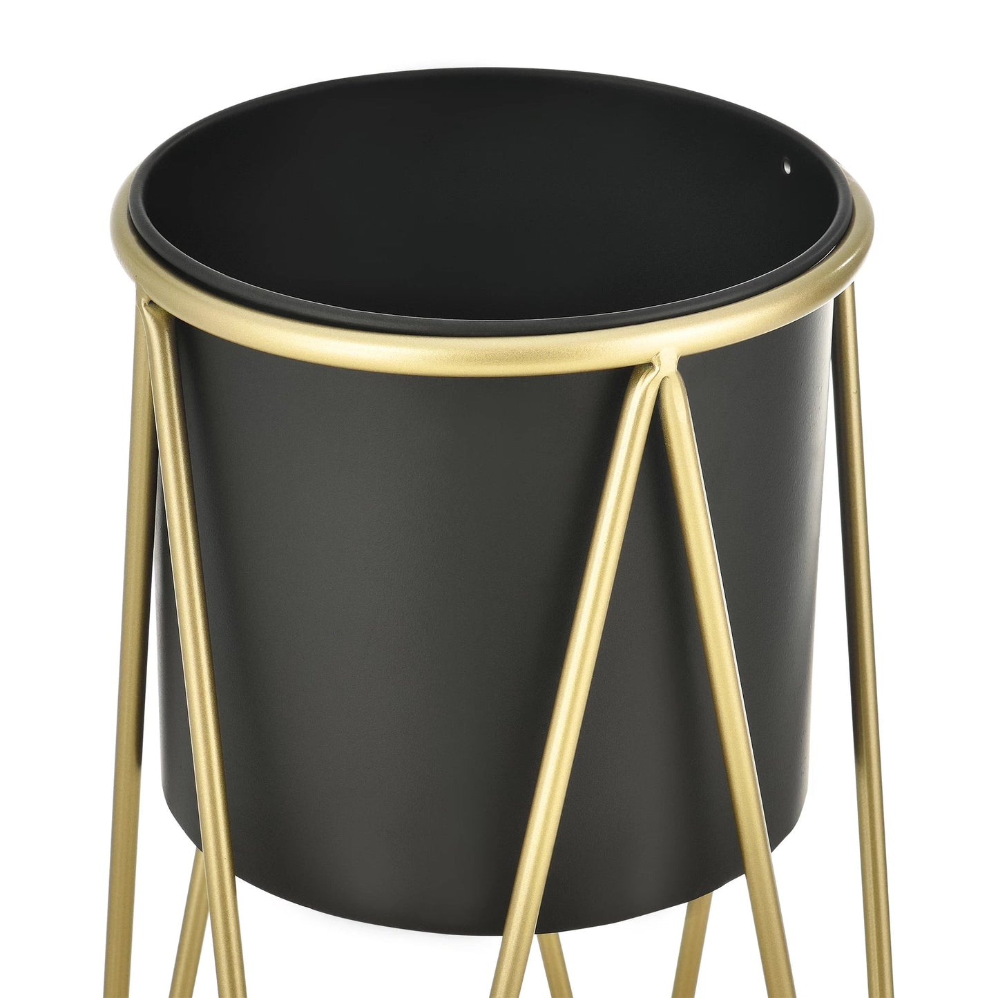 In And OutdoorMatch Bloempot Sarina - Op standaard - Set van 2 - Zwart en Messing - Metaal - Modern design Flowerpot