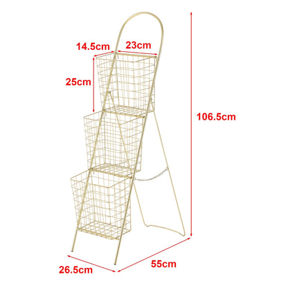 In And OutdoorMatch Bloempot Trapladder Elly - 106,5x26,5x55 cm - Messing - Metaal - Minimalistisch Design - Met 3 Bloempotten Ladder