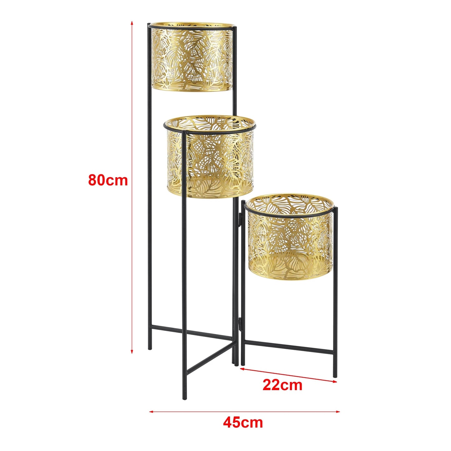 In And OutdoorMatch Bloempot Vincenza - Op Standaard - Zwart en Messing - Metaal - Set van 3 - Opvouwbaar - Modern design Flowerpot