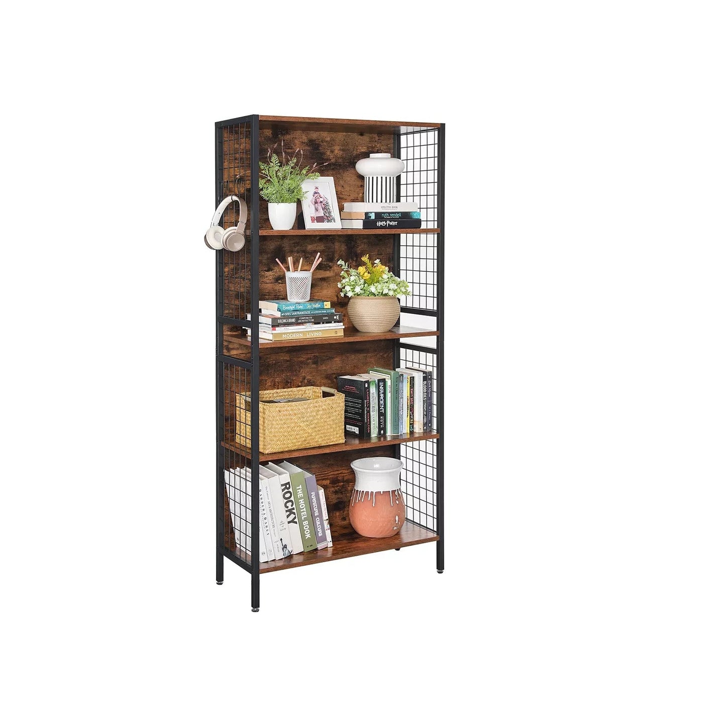 In And OutdoorMatch Boekenkast industrieel Henry - 4 lagen - Zwart - Boekenplank - Woonkamer, slaapkamer en kinderkamer - Hout - MDF - 74x30x155cm Boekenkast