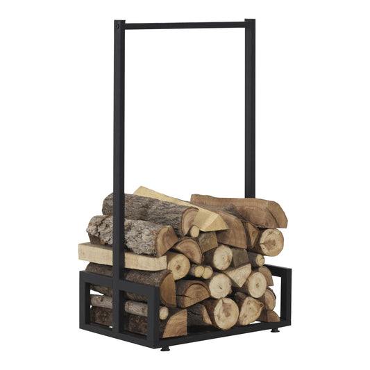 In And OutdoorMatch Brandhout Rek Wissie - Rek - Houtopslag - 50x35x95 cm - Metaal - Zwart Houtrek