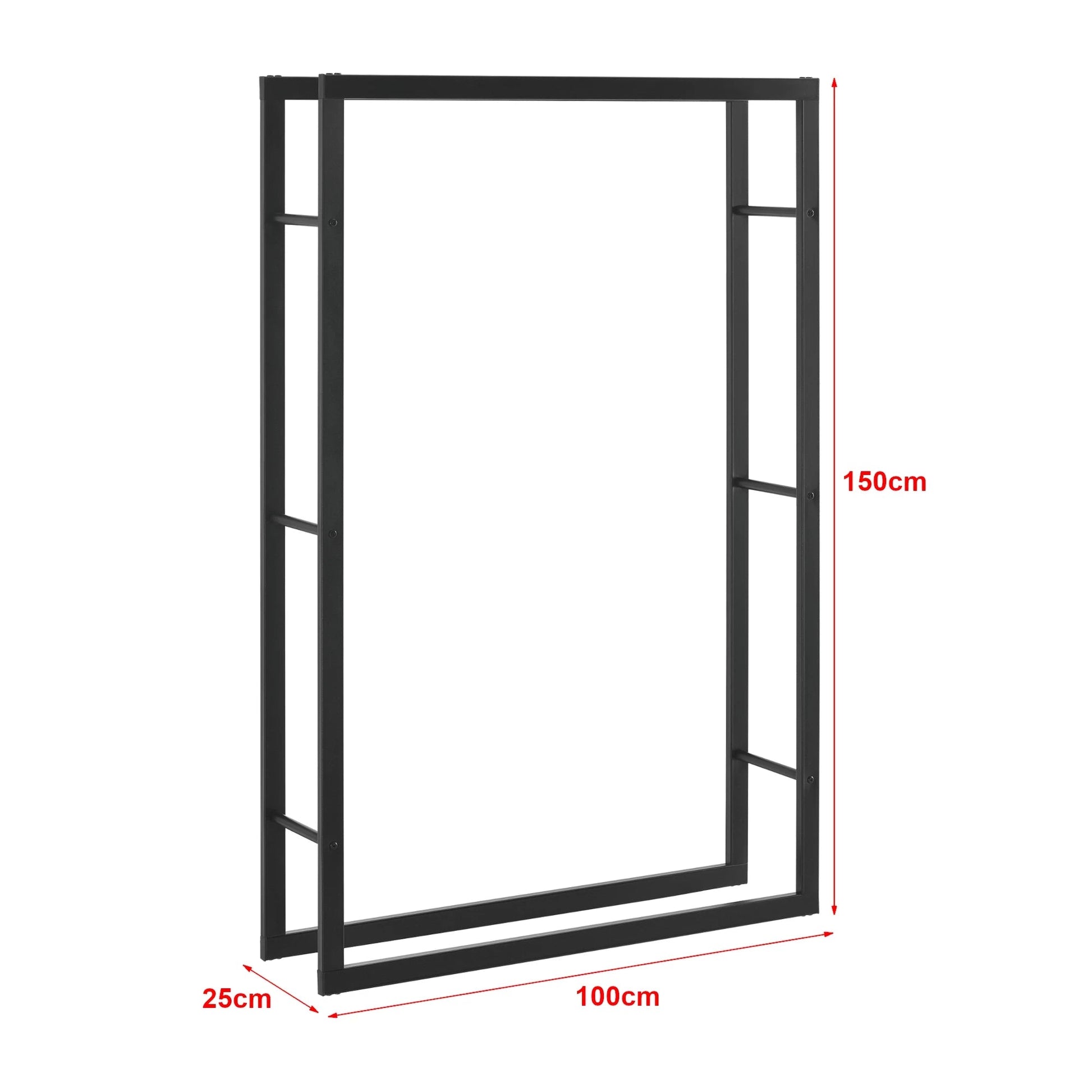 In And OutdoorMatch Brandhoutrek Hubert - Houtopslag - 100x25x150 cm - Zwart - Staal Gepoedercoat Houtrek