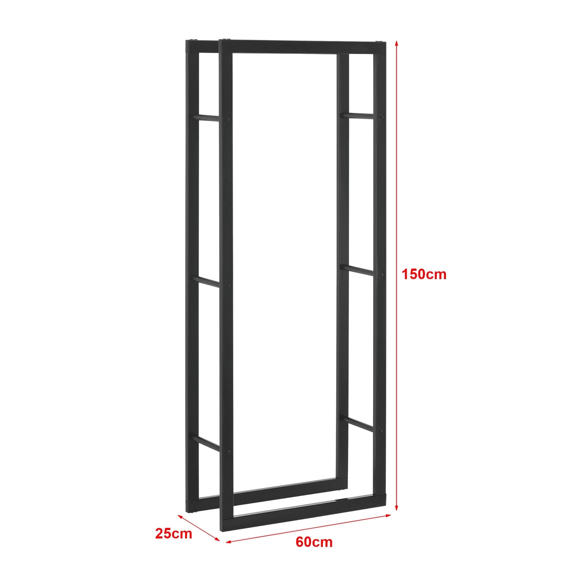 In And OutdoorMatch Brandhoutrek Hubert - Houtopslag - 60x25x150 cm - Zwart - Staal Gepoedercoat Houtrek