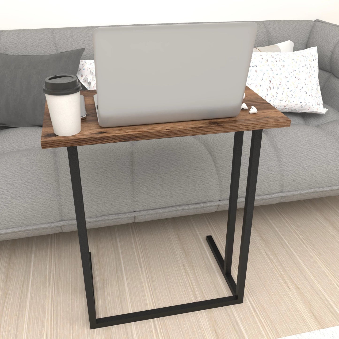 In And OutdoorMatch Bureau Ali - Laptoptafel - 65,5x60x35,5 cm - Eiken Antiek en Zwart - Spaanplaat en Metaal - Modern Design Desk