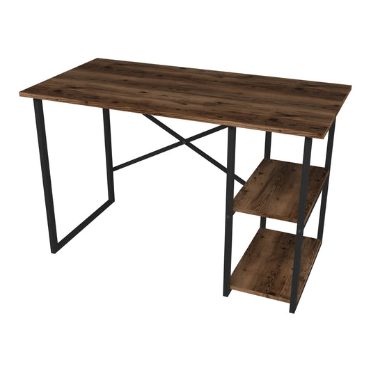 In And OutdoorMatch Bureau Livu - Laptoptafel - 75x120x60 cm - Eiken Antiek - Spaanplaat en Metaal - Met 2 Planken - Modern Design Desk