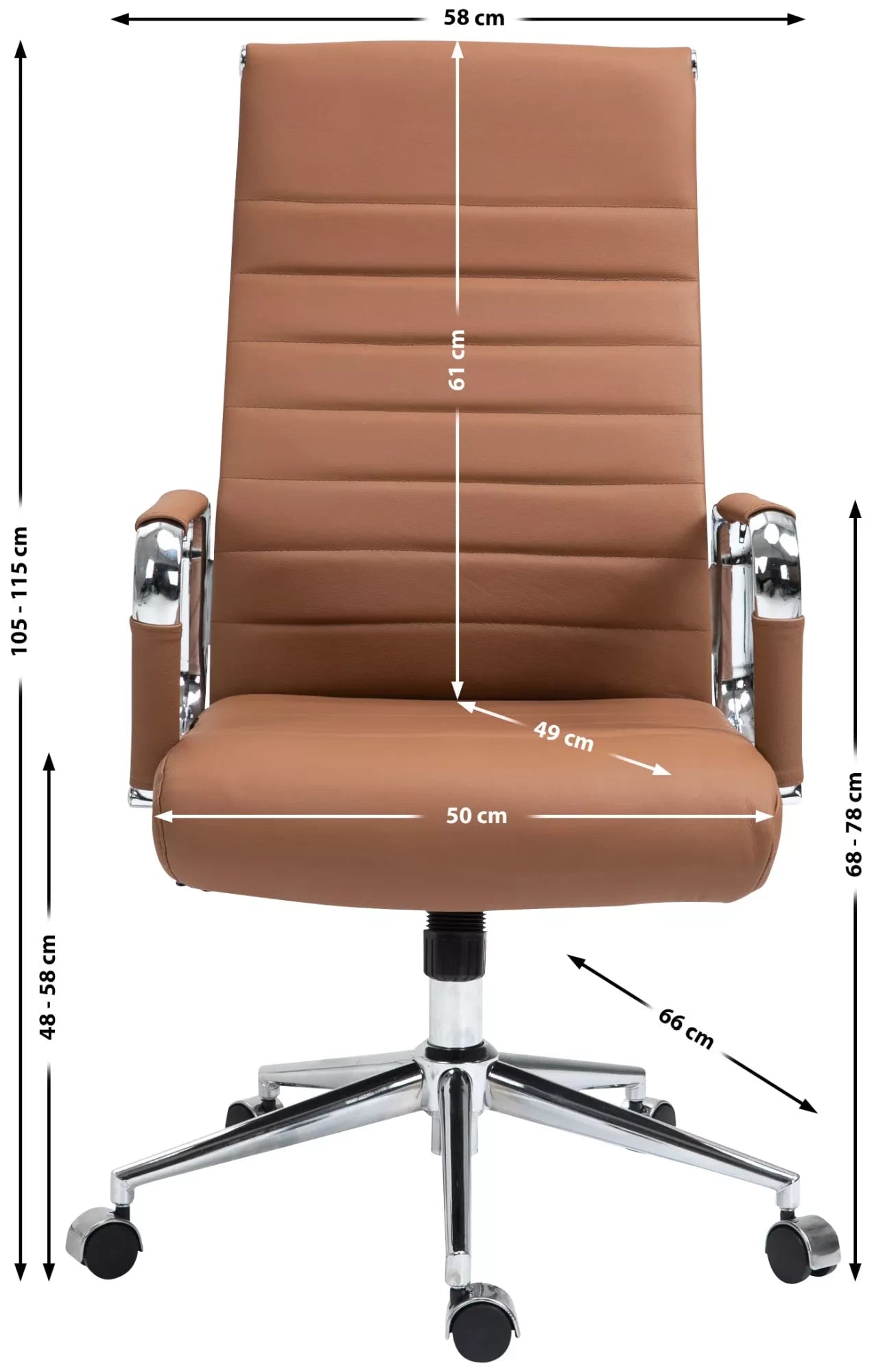 In And OutdoorMatch Bureaustoel Alaina - Bruin - Ergonomisch - vergaderstoel - Hoogte Verstelbaar - Echt leer - 50x49x115cm Bureaustoel