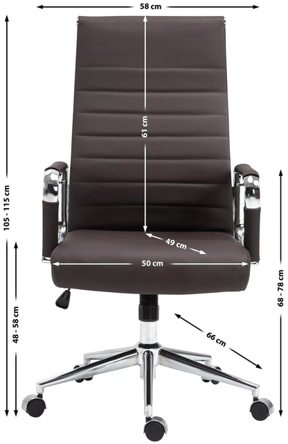 In And OutdoorMatch Bureaustoel Alvis - Donkerbruin - Ergonomisch - vergaderstoel - Hoogte Verstelbaar - Echt leer - 50x49x115cm Bureaustoel