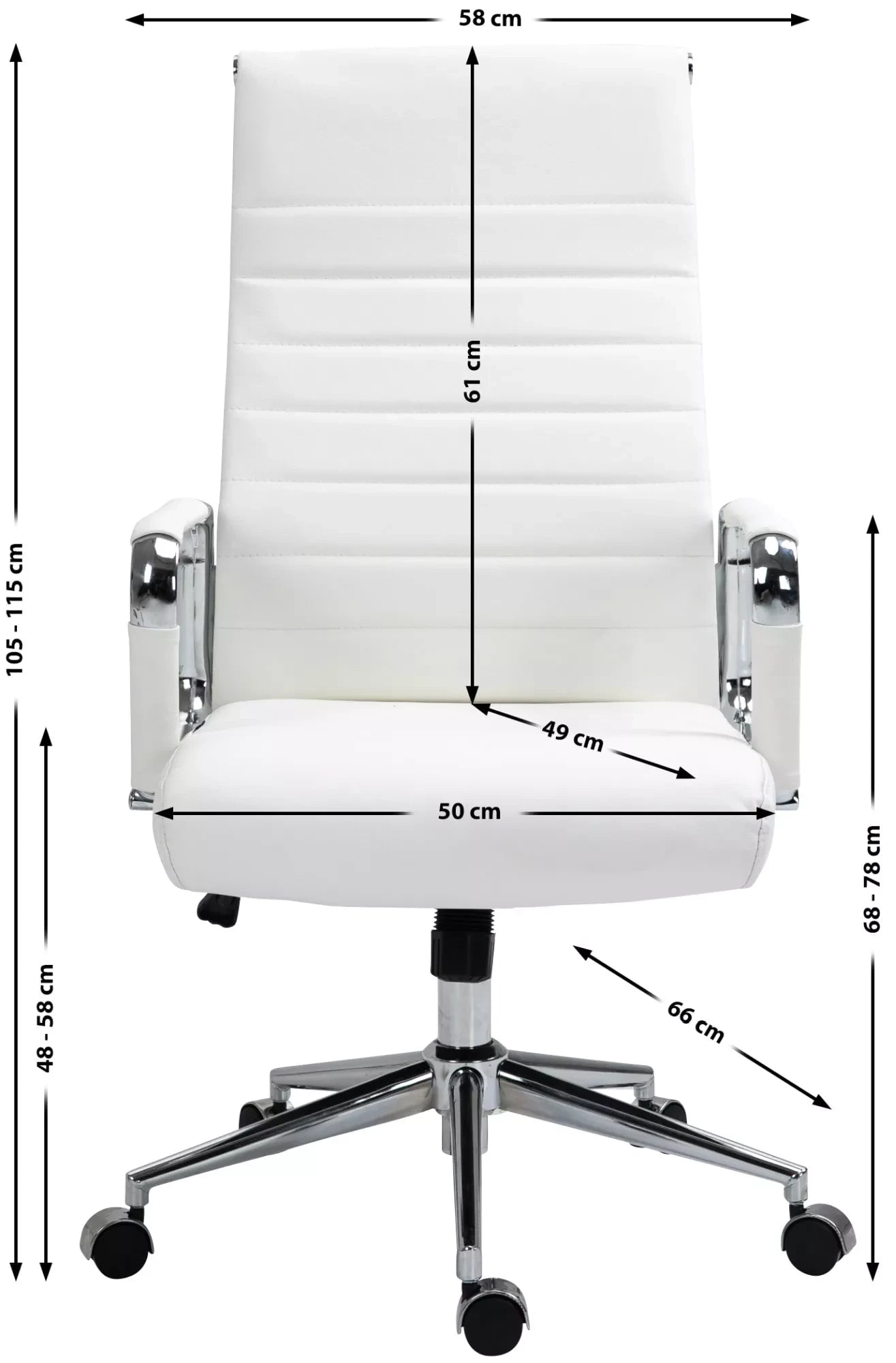 In And OutdoorMatch Bureaustoel Gerhard - Wit - Ergonomisch - vergaderstoel - Hoogte Verstelbaar - Echt leer - 50x49x115cm Bureaustoel