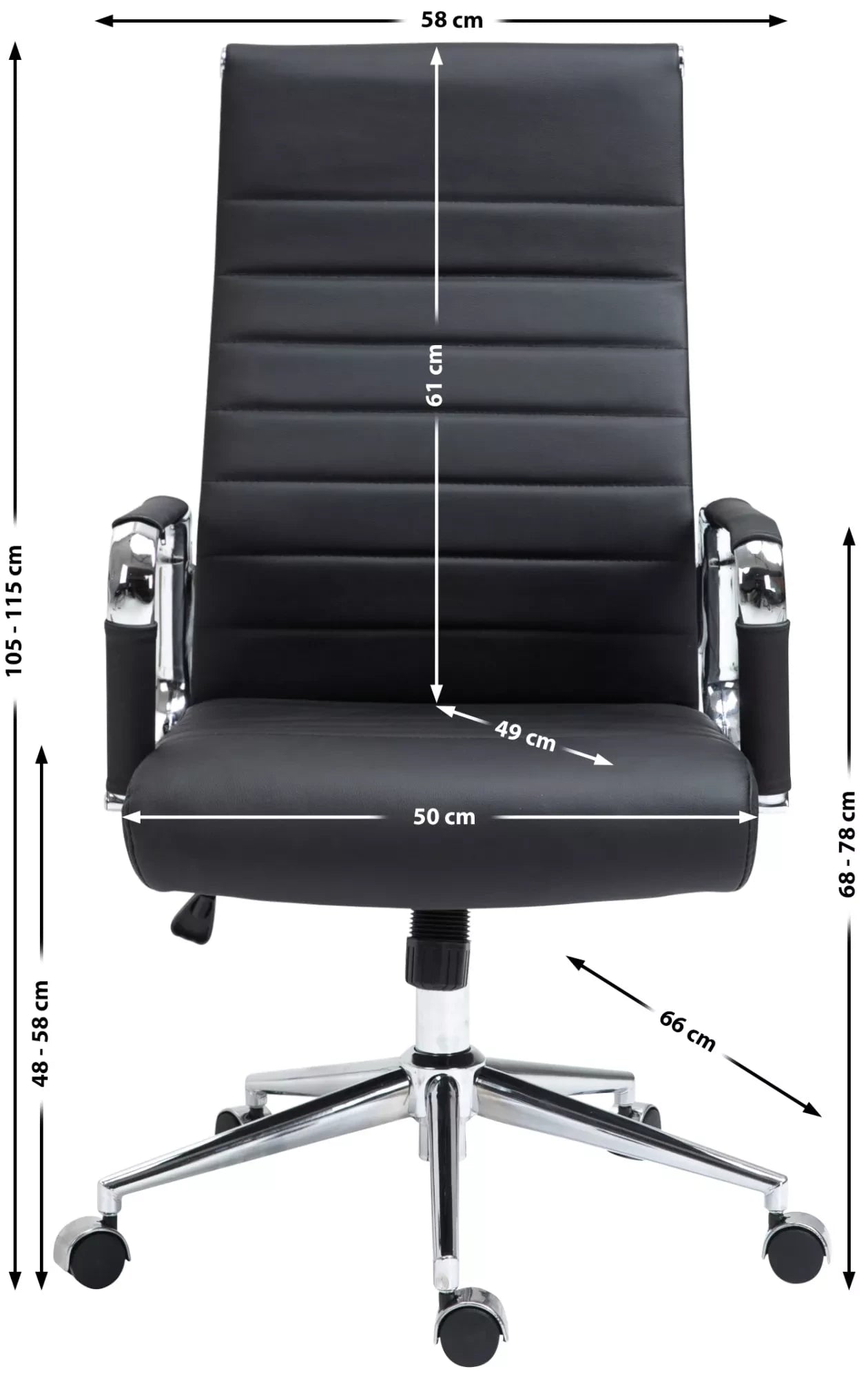 In And OutdoorMatch Bureaustoel Juan - Zwart - Ergonomisch - vergaderstoel - Hoogte Verstelbaar - Echt leer - 50x49x115cm Bureaustoel