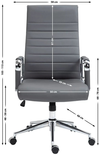 In And OutdoorMatch Bureaustoel Robert - Grijs - Ergonomisch - vergaderstoel - Hoogte Verstelbaar - Echt leer - 50x49x115cm Bureaustoel