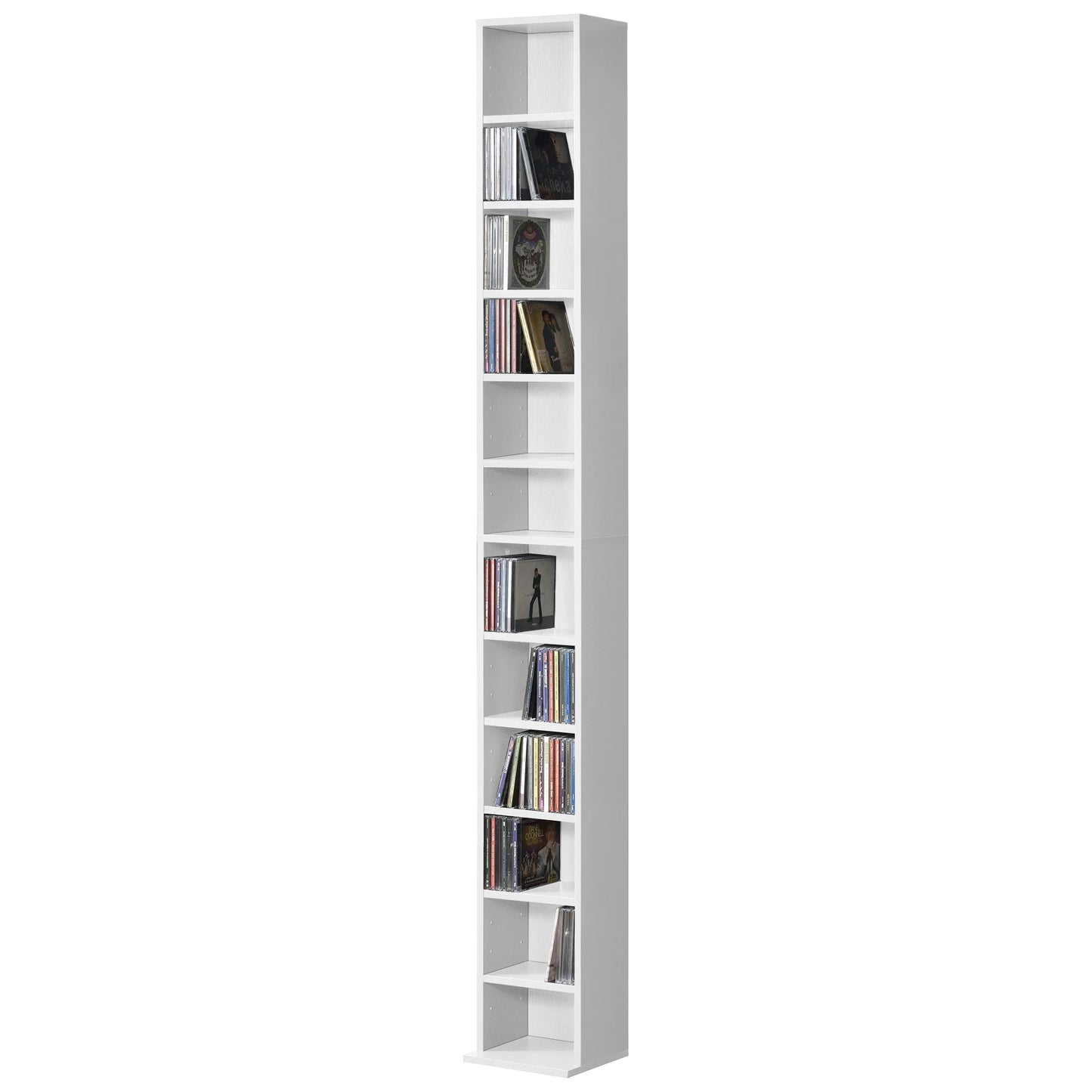 In And OutdoorMatch CD/DVD Kast Compartiment Andreane - Kast - Met 12 Planken - 120x20x20 cm - Wit - Spaanplaat - Modern Design Boekenplank