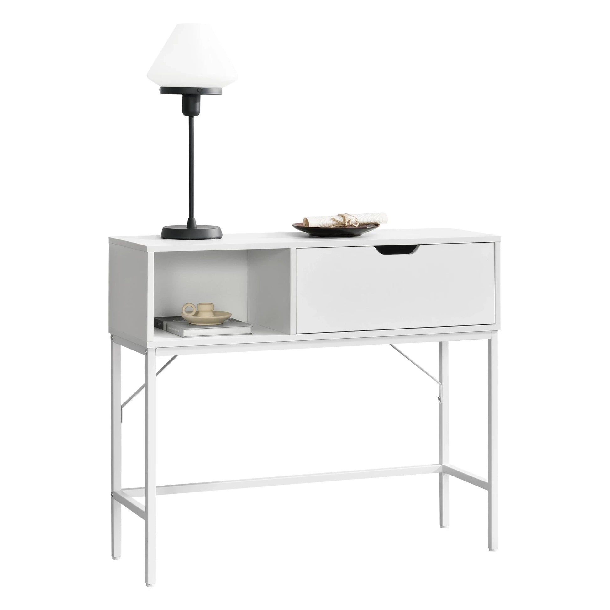 In And OutdoorMatch Consoletafel Lester- Bijzettafel - 92x30x80 cm - Wit - Metaal en spaanplaat - Modern design Consoletafel