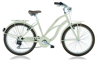 In And OutdoorMatch Damesfiets Cortez - Met 7 versnellingen - Stadsfiets 26 inch - Fietsmand - Framemaat 45cm - V-brakes - Creme Cruisers