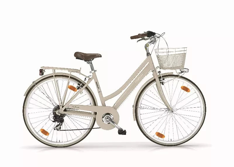 In And OutdoorMatch Damesfiets Stephanye - Stadsfiets 28 inch - Met 18 versnellingen - Fietsmand - Framemaat 46 cm - V-brakes en remhendels - Creme Stadshybride derailleur