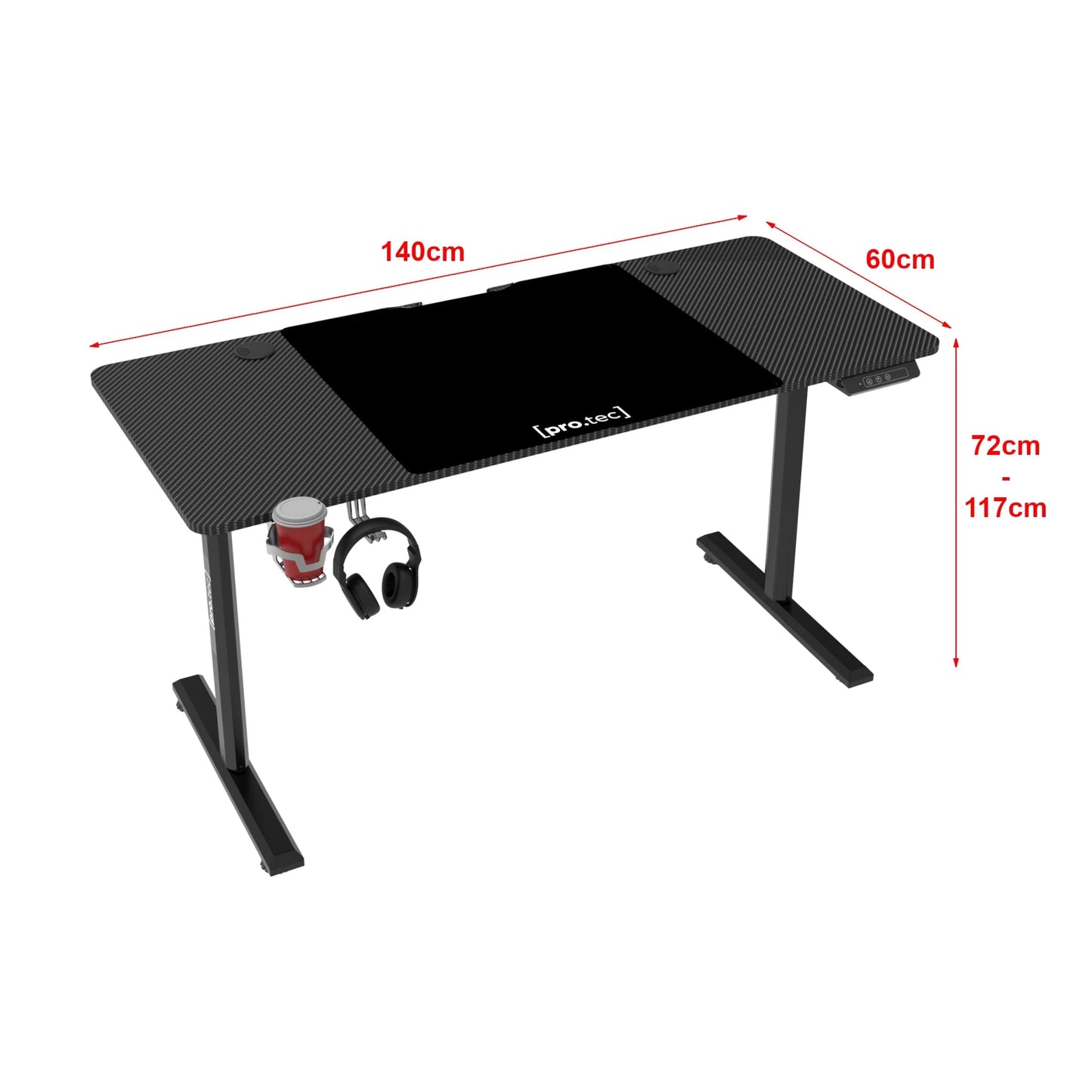 In And OutdoorMatch Desk Gisselle - Zit Sta Bureau - Elektrisch Verstelbaar - Zwart - 140x60x72-117 cm Desk