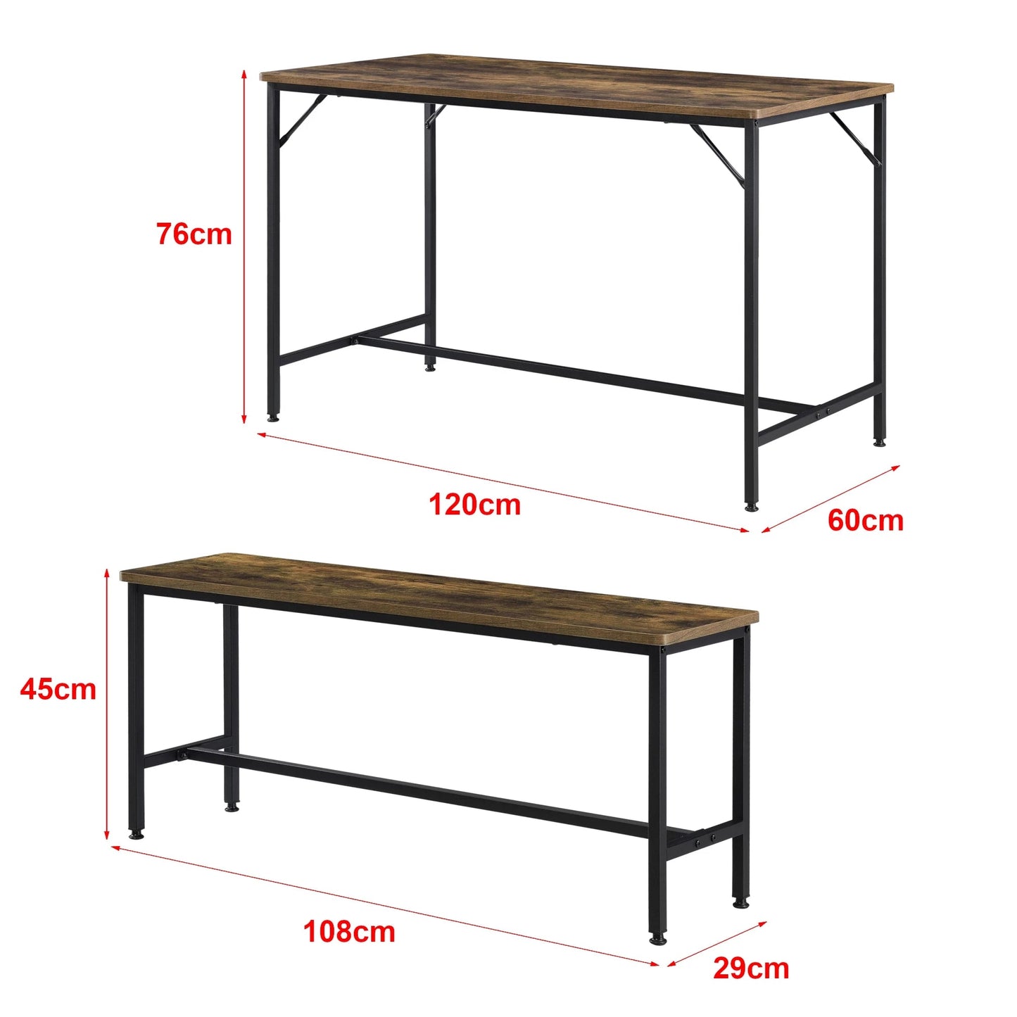 In And OutdoorMatch Eetkamerset Jacklyn - Eettafel met zwarte en houtkleurige banken - Staal en spaanplaat - Modern design Eettafel/ Eetkamertafel