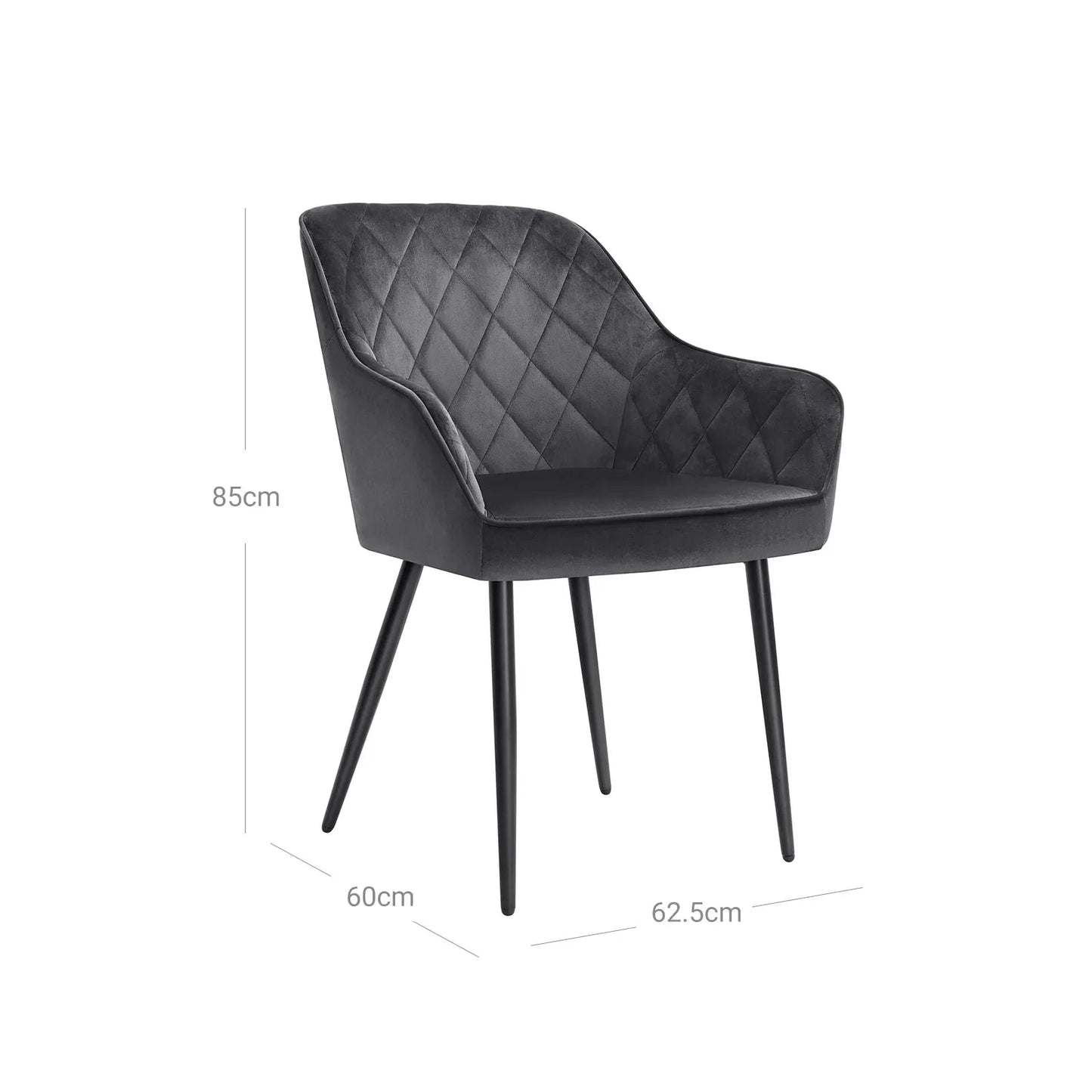 In And OutdoorMatch Eetkamerstoel Adrain - Fauteuil - Met Armleuningen - Zitbreedte 49 cm - Metalen poten - Fluwelen bekleding - Belastbaar tot 110 kg - Grijs Eetkamerstoel